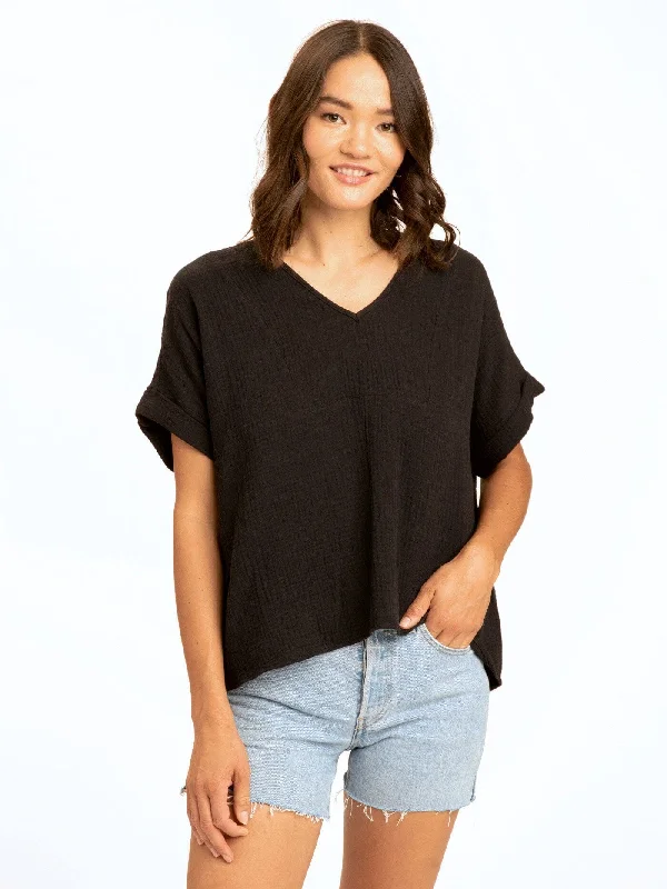 Honora Gauze V-Neck Top