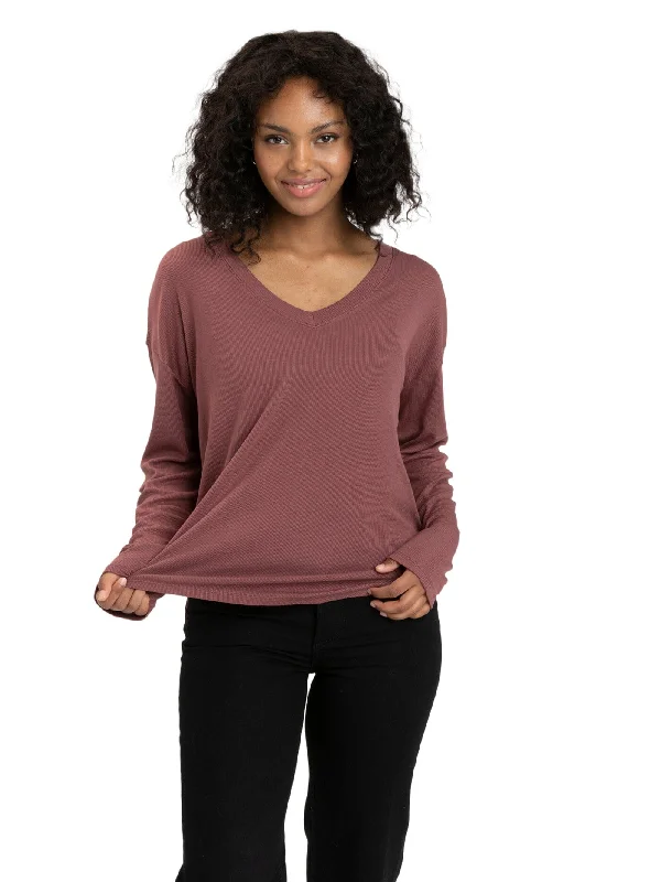 Rhayne Feather Rib Long Sleeve V-Neck