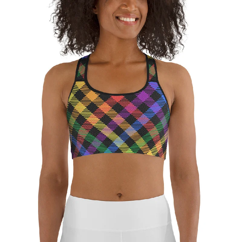 Colorful Plaid Sports Bra