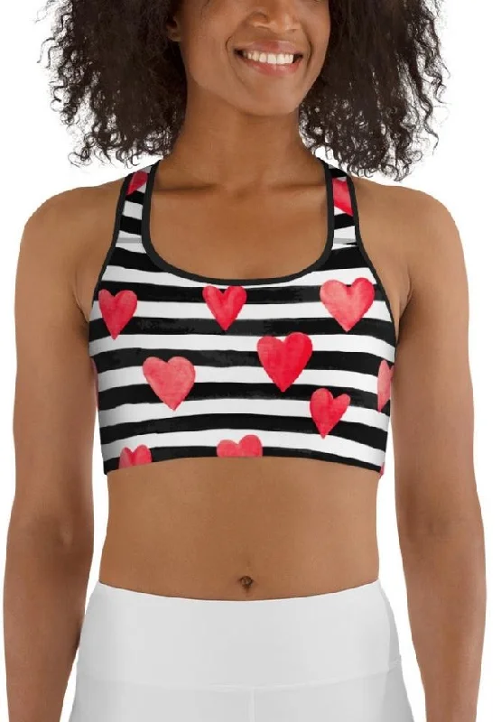 Stripes & Hearts Sports Bra